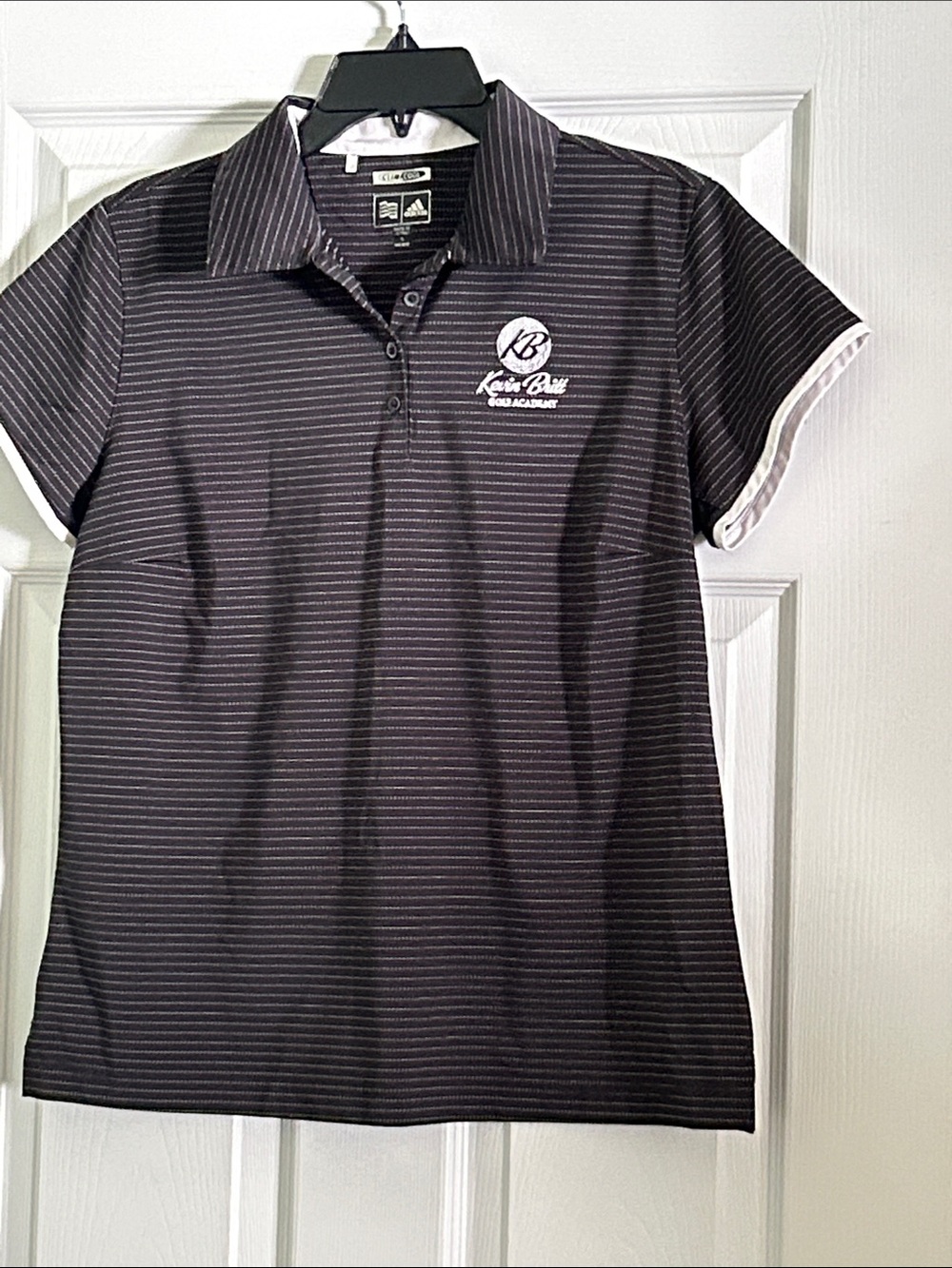 adidas Black Pinstripe Golf Polo with White Logo